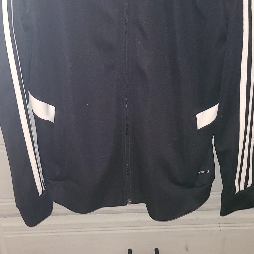 Adidas Men's Black Windbreaker with White Stripes